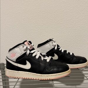Nike Jordan mids Black and White with Pink Highlights